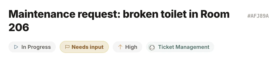 A Manor task with its status chips: in progress, needs input, high priority, ticket management